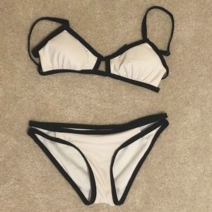 Xhiliration White & Black Cut Out Triangle Bikini